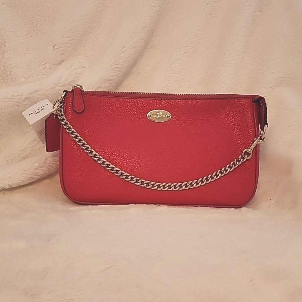 New Coach Pebbled Leather Large Wristlet